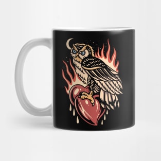 Vintage Owl and Flaming Heart Mug